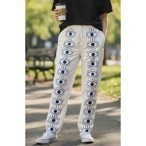 White Evil Eye Joggers Witchy Boho Whimsygoth Streetwear Festival Pants XL